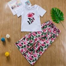Shein Toddler Girls Rose Print Tee With Pants