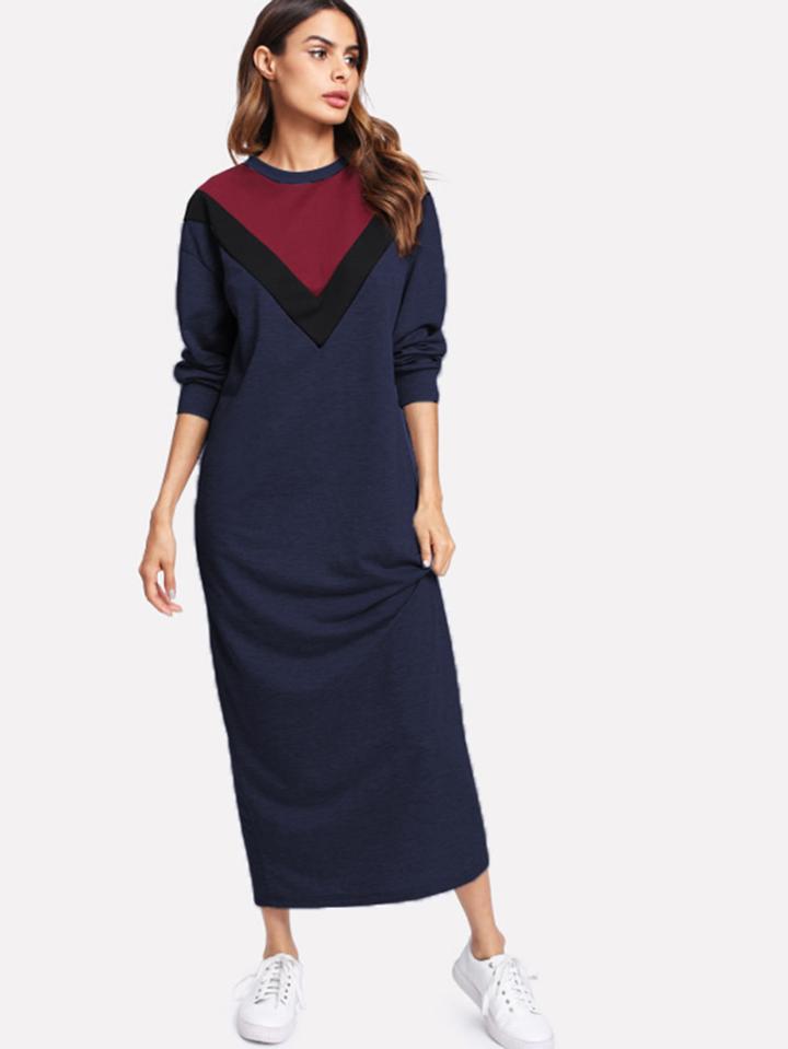Shein Contrast Chevron Panel Sweatshirt Dress