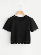 Shein Hollow Out Scalloped Trim Tee