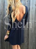 Shein Black Long Sleeve Minimalist Simple V Back Dress