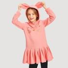 Shein Girls Ruffle Pleated Hem Rabbit Ear Hoodie Dress