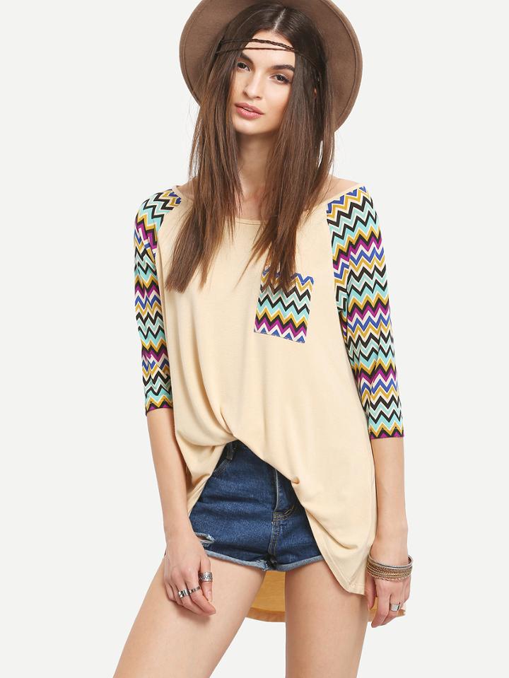 Shein Multicolor Print Three Quarter Sleeve T-shirt