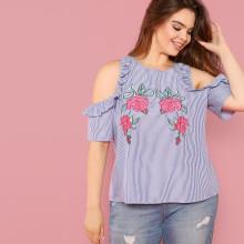 Shein Plus Open Shoulder Symmetric Rose Detail Top