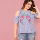 Shein Plus Open Shoulder Symmetric Rose Detail Top