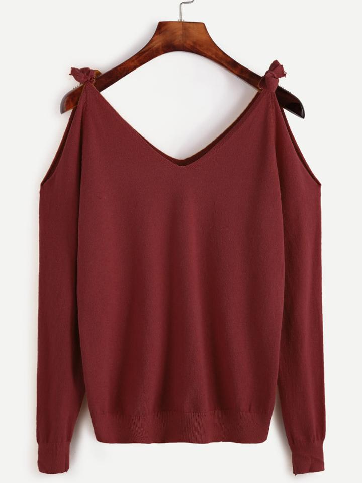Shein Self Tie Open Shoulder Sweater