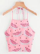 Shein Watermelon Print Crop Halter Top