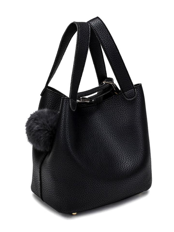 Shein Faux Fur Ball Detail Bucket Bag