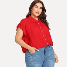 Shein Plus Ruffle Cuff Solid Shirt