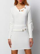 Shein White Asymmetrical Collar Buttons Bodycon Dress