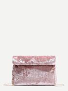 Shein Pink Foldover Velvet Clutch Bag With Chain