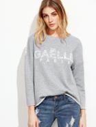 Shein Heather Grey Letter Print Lace Overlay Sweatshirt