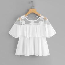 Shein Pearl Beaded Mesh Panel Top