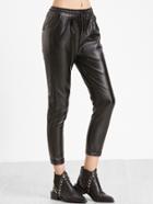 Shein Black Faux Leather Drawstring Waist Ankle Pants