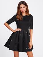 Shein Pearl Beading Boxed Pleated Flare Dress