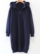 Shein Navy Zipper Detail Hooded Sweatshirt Dress
