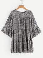 Shein Gingham Tiered Bell Sleeve Dress