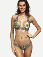 Shein Multicolor Vintage Print Halter Neck Bikini Set