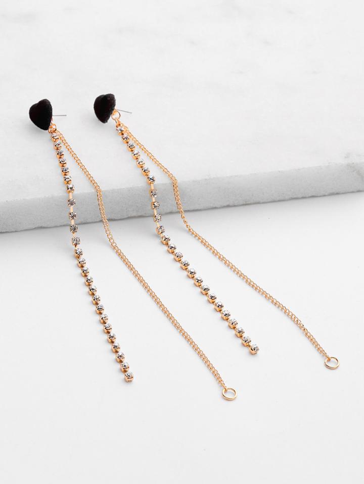 Shein Rhinestone Chain Drop Earrings With Heart