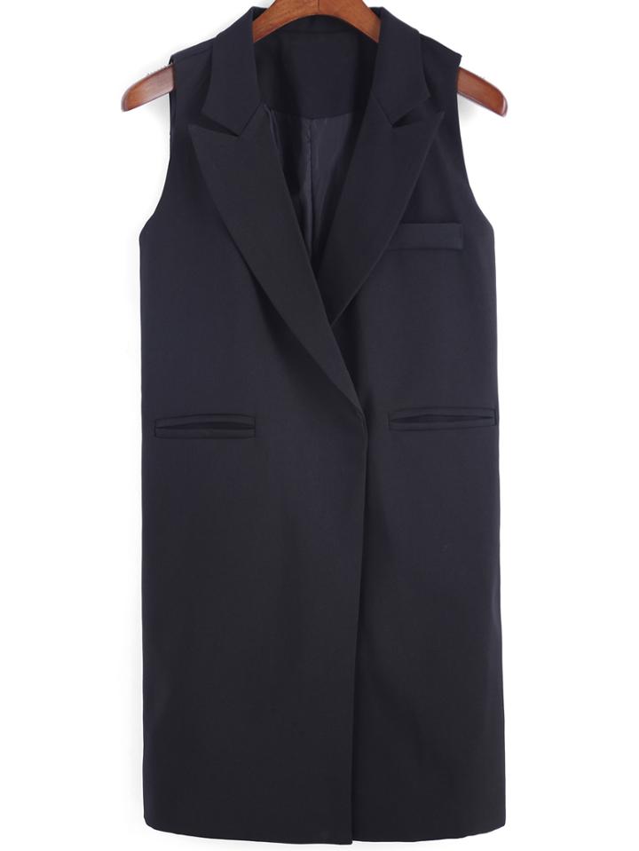 Shein Black Notch Lapel Sleeveless Slim Vest