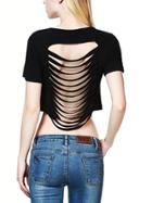 Shein Black Letter Print Hollow Crop T-shirt