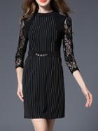 Shein Black Striped Contrast Lace Sheath Dress