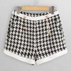 Shein Solid Trim Double Breasted Houndstooth Tweed Shorts