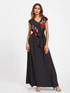 Shein Embroidered Appliques Self Tie Dress