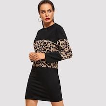 Shein Cut And Sew Panel Leopard Print Dress