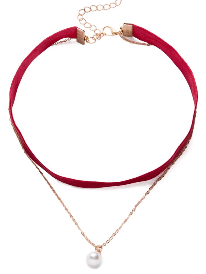 Shein Red Elegant Pendant Pearl Necklace