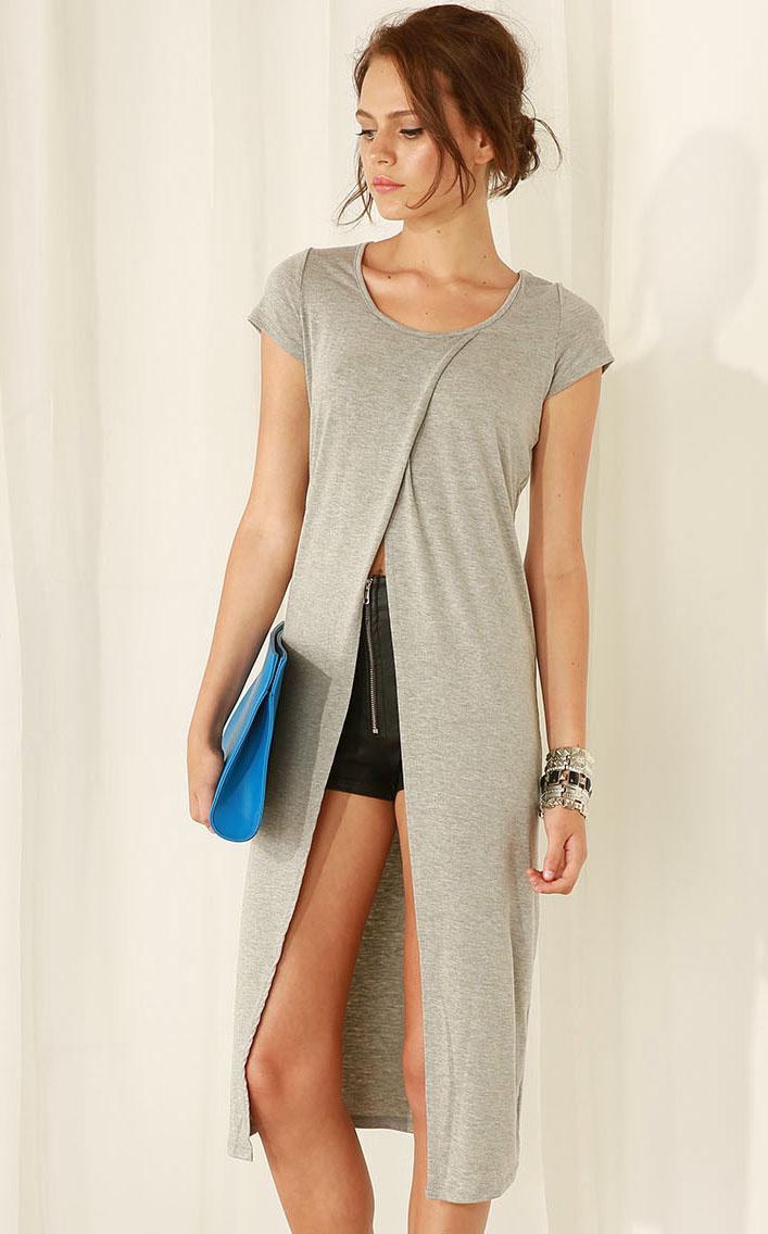 Shein Grey Cap Sleeve Split Front T-shirt