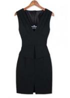 Rosewe Hot Sale V Neck Sleeveless Perplum Dress Black