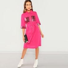 Shein O-ring Zip Half Placket Sequin Detail Slit Dress
