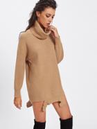 Shein Ripped Hem Longline Sweater With Matching Collar