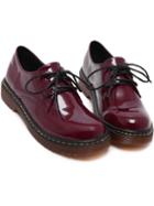 Shein Wine Red Round Toe Patent Leather Lace Up Flats