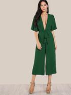 Shein Plunge Neck Self Tie Kimono Jumpsuit