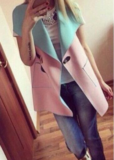 Rosewe Pocket Design Turndown Collar Sleeveless Coat