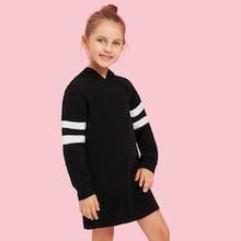 Shein Girls Varsity Striped Hooded Sweat Dress