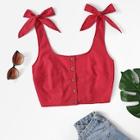 Shein Single Breasted Knot Shoulder Crop Top