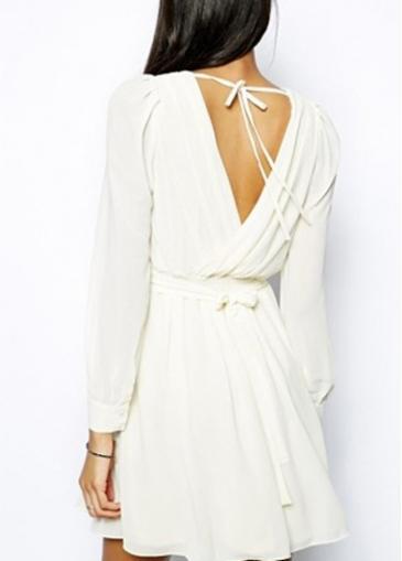 Rosewe Sexy Deep V Neck Open Back Chiffon Dress