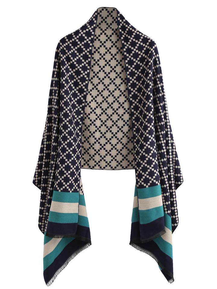 Shein Black Geometric Print Eyelash Fringe Shawl Scarf