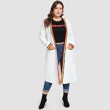 Shein Plus Contrast Striped Trim Quilted Longline Coat
