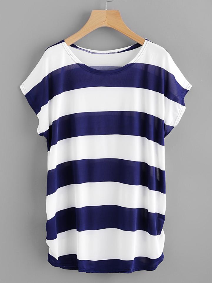 Shein Contrast Wide Stripe Shirred Side Tee