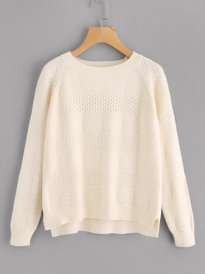 Shein Open Knit Dip Hem Open Knit Sweater