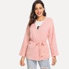 Shein Belted Wrap Solid Cardigan