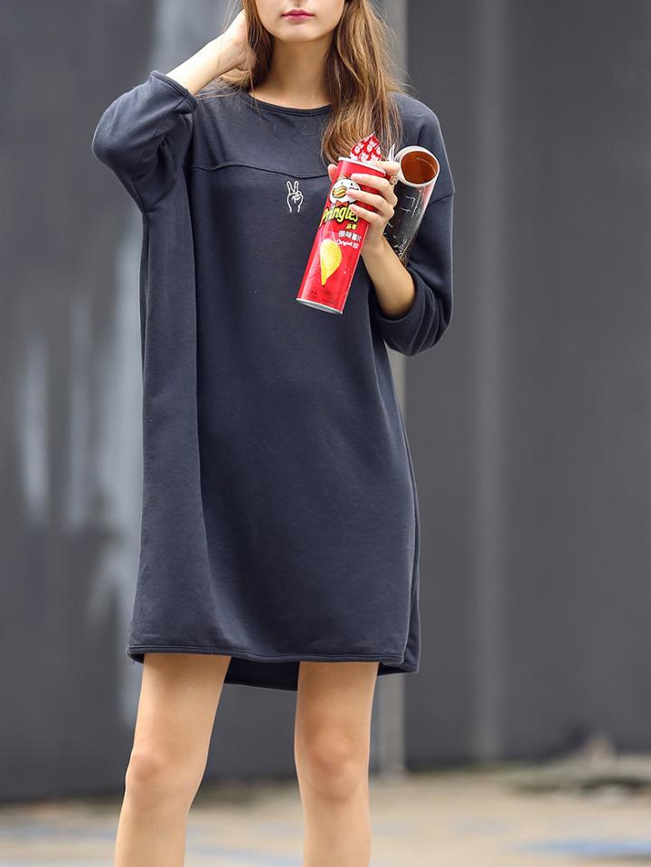 Shein Grey Crew Neck Dropped Shouder Seam Sweatshirt