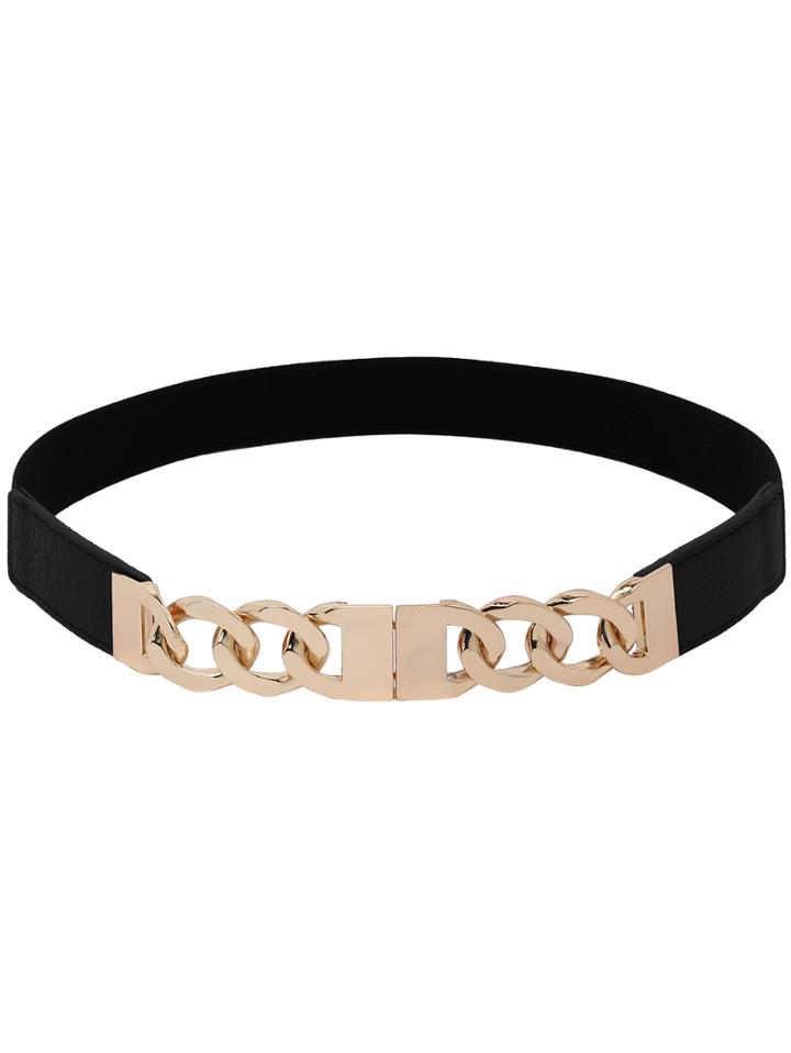 Shein Link Chain Interlock Buckle Black Elastic Belt