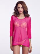 Shein Pink Open Shoulder Hollow Out Swimming Tunic Dress