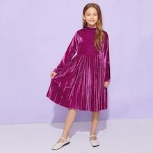 Shein Toddler Girls Pleated Velvet Dress