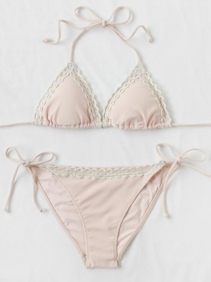 Shein Lace Trim Self Tie Bikini Set
