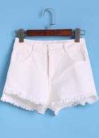 Shein White Pockets Fringe Denim Shorts
